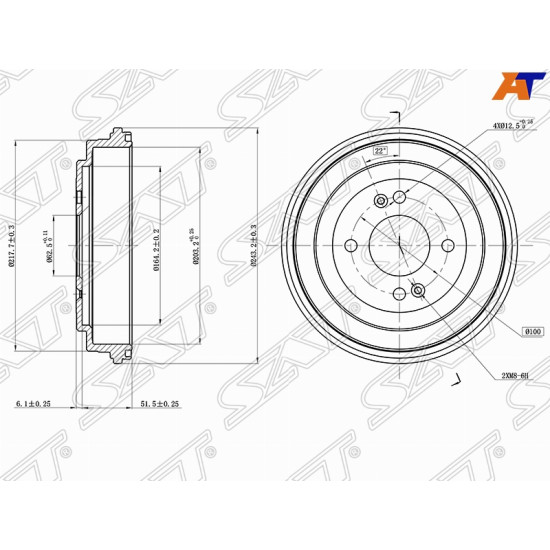 Барабан тормозной HYUNDAI ACCENT BL/MC 00-12/KIA RIO BN/TC 05-11 SAT