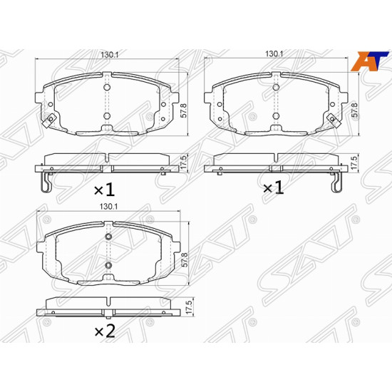 Колодки тормозные перед HYUNDAI CRETA 15-/I30 07-/KIA CEED 07-12 (с отверстиями под пружинки) SAT