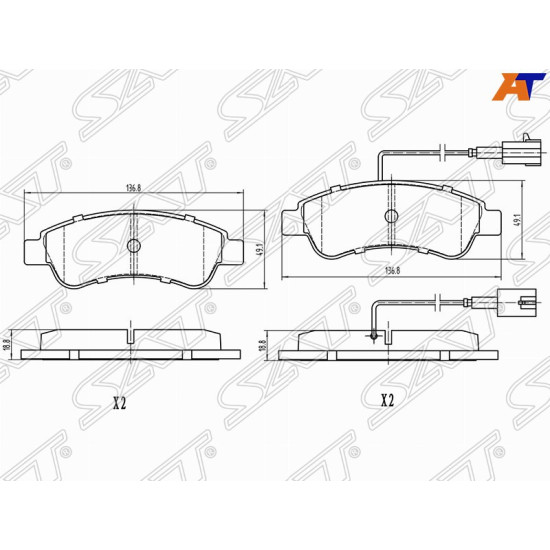 Колодки тормозные зад PEUGEOT BOXER 06- (2 датчика износа) SAT