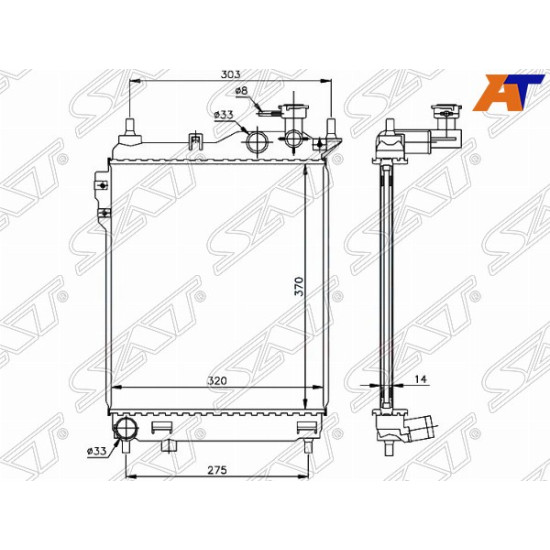 Радиатор HYUNDAI GETZ  1.1/1.3/1.4/1.6 02-(трубчатый) SAT