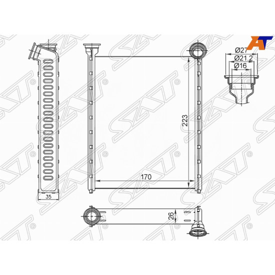 Радиатор отопителя салона PEUGEOT 308 07-09/RCZ 10-15/CITROEN C3 PICASSO 09- SAT